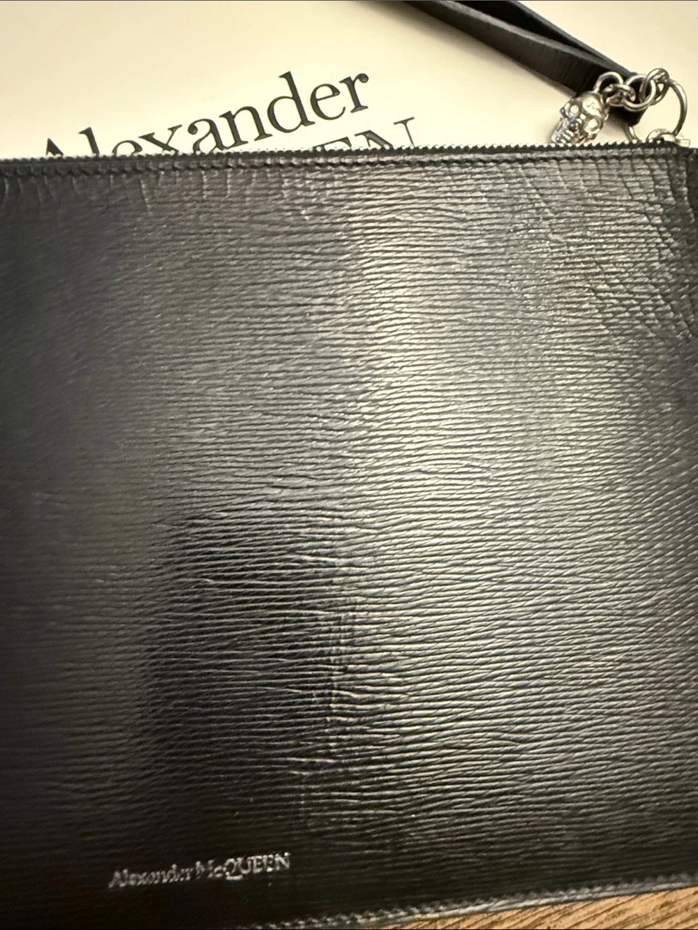 Alexander McQueen Black Leather Wrist Pouch with Zip Pull